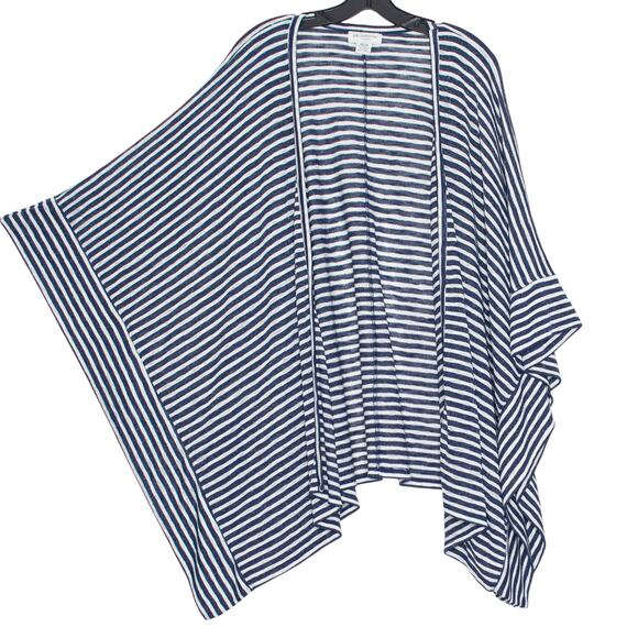 Liz Claiborne Kimono Cardigan Coastal Grandma Minimalist Nautical Beachy Blue 1X - Picture 5 of 5